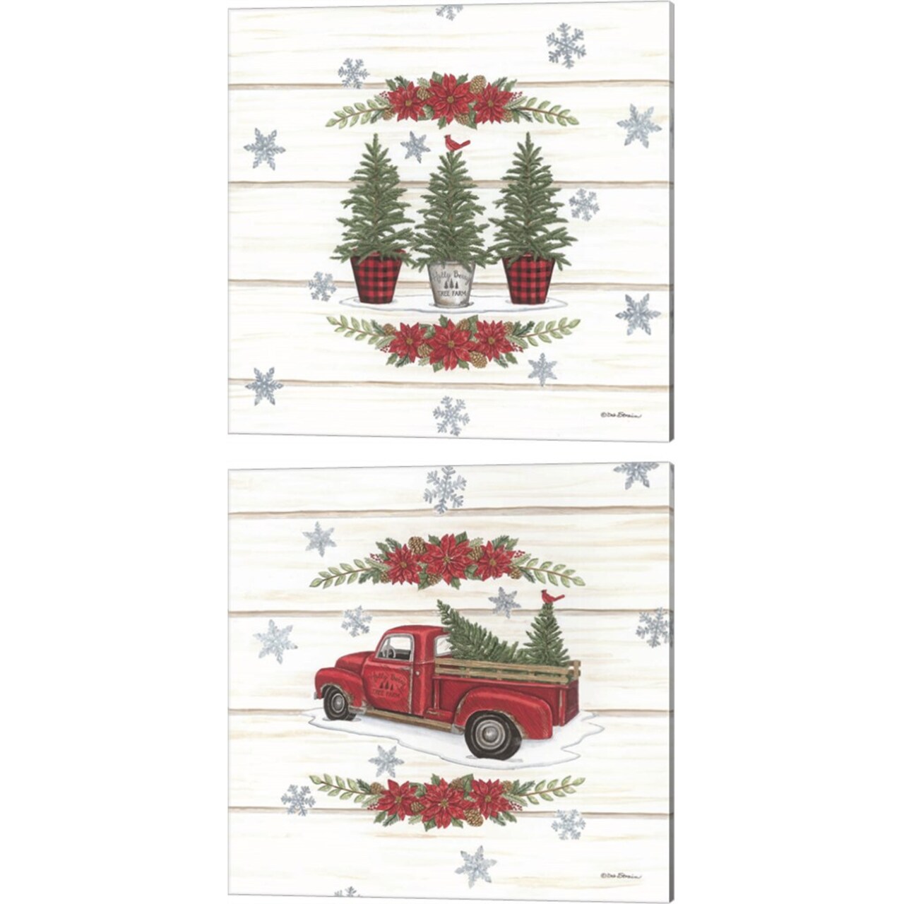 Holly Berry Tree Farms Truck & Christmas Tree Trio by Deb Strain 14" x 14" Canvas Wall Art (Set of 2)